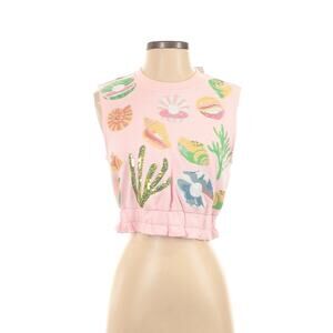 NWT Queen Of Sparkles Pink Beach Seashells Sweatshirt Top Sleeveless XS